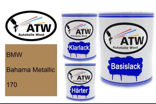 BMW, Bahama Metallic, 170: 1L Lackdose + 1L Klarlack + 500ml Härter - Set, von ATW Autoteile West.